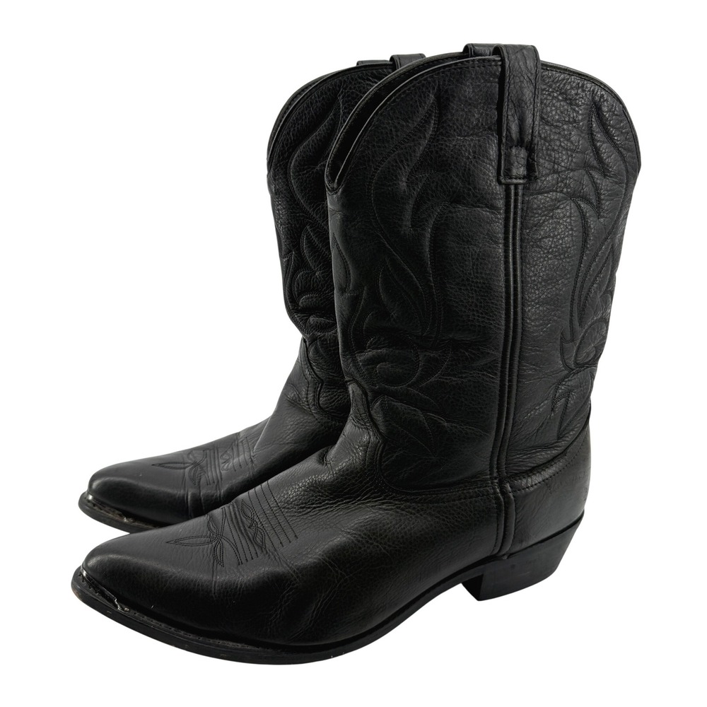 Masterson Boot Co Western Cowboy Boots Black Leather Metal Tips Men 16EW RB885